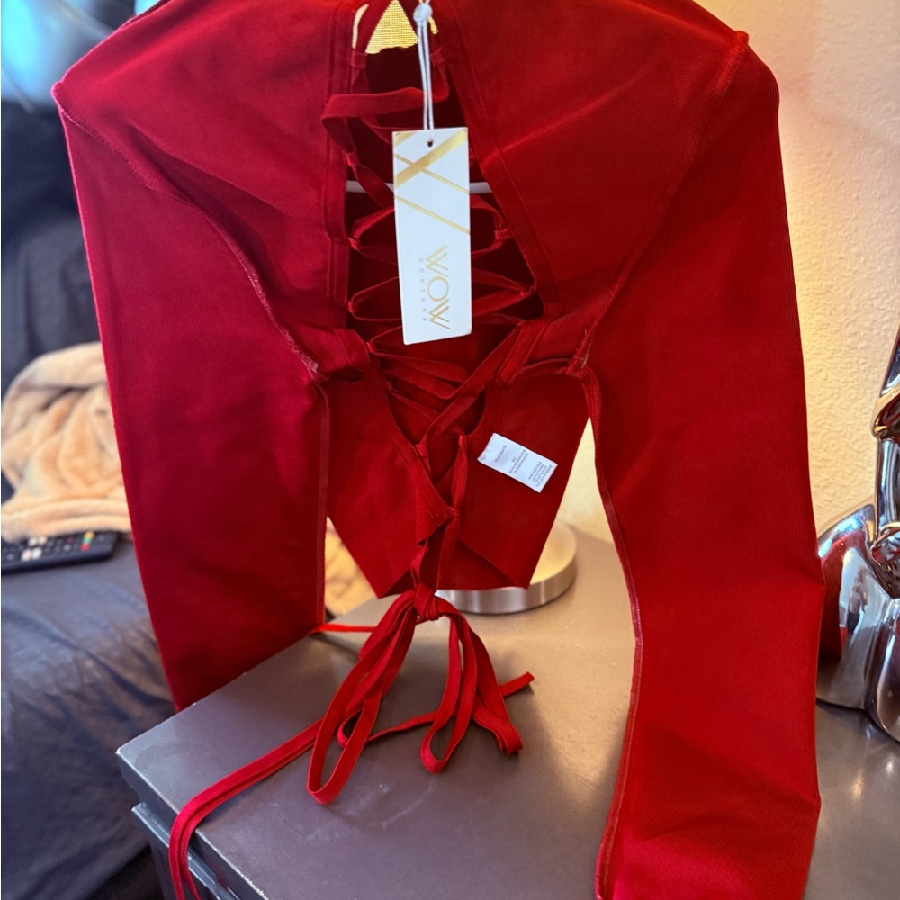 AKIRA Vibrant Red Lace-Up Top